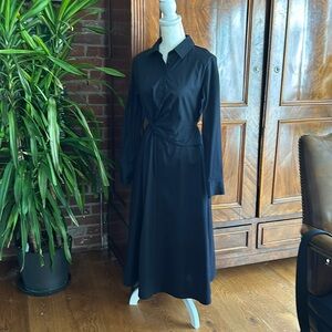 Poplin side knot midi long sleeve shirt dress